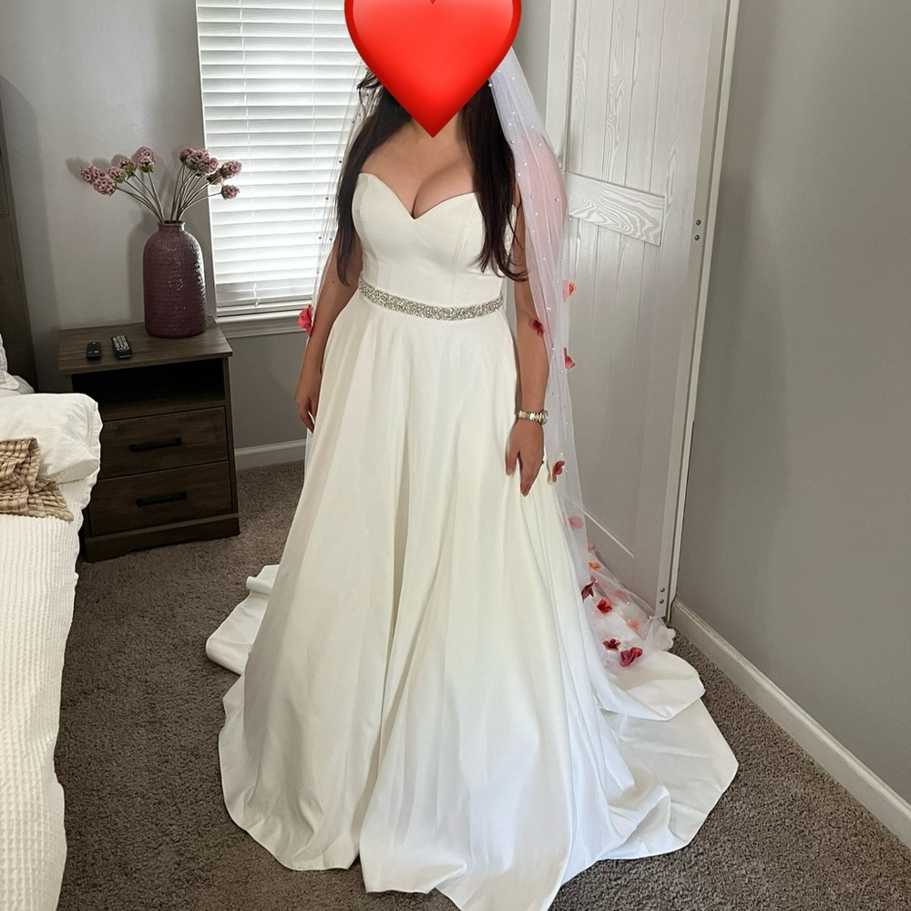 A-line Wedding Dress with floral cathedral veil w/ pearls